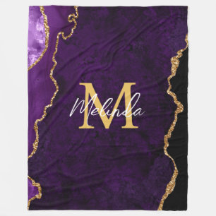 Purple and Gold Marble Agate Fleece Blanket