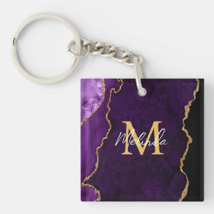 Purple and Gold Marble Agate Key Ring