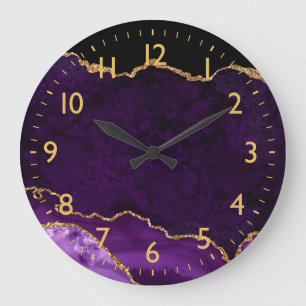 Purple and Gold Marble Agate Large Clock