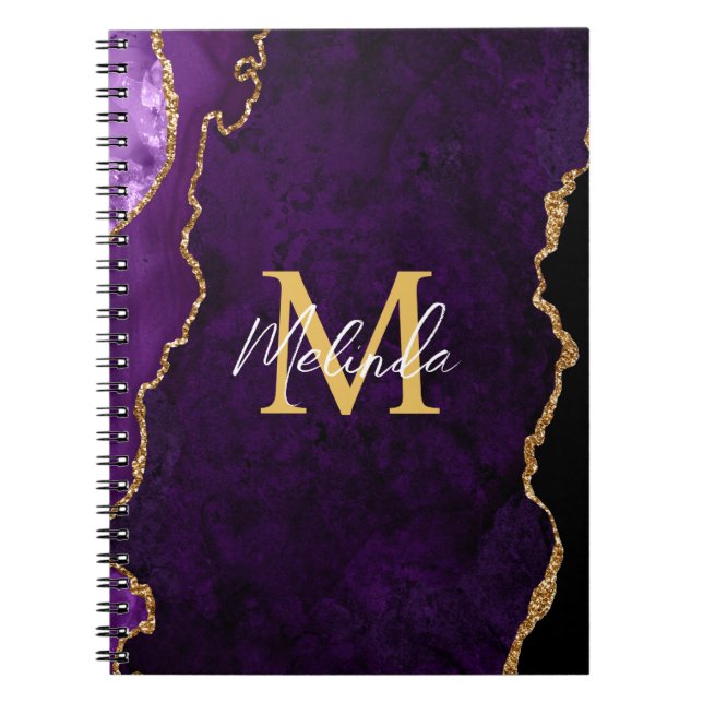 Purple and Gold Marble Agate Notebook (Front)
