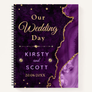 Purple and Gold Marble Agate Wedding Photos  Notebook