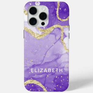 purple and gold marble glitter personalized iPhone 15 pro max case