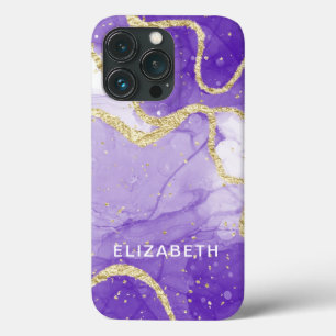 purple and gold marble glitter personalized  iPhone 13 pro case