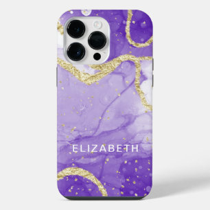 purple and gold marble glitter personalized iPhone 14 pro max case