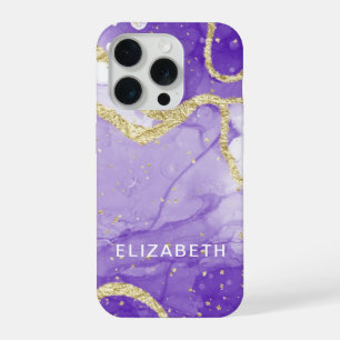 purple and gold marble glitter personalized  iPhone 15 pro case