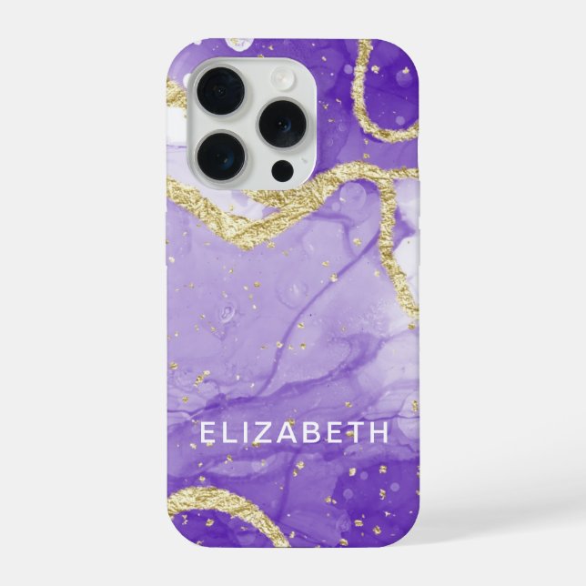 purple and gold marble glitter personalized  iPhone case (Back)