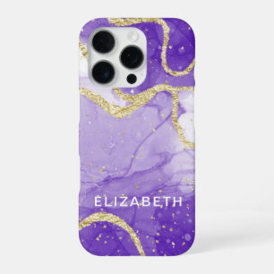 purple and gold marble glitter personalized  iPhone 16 pro case