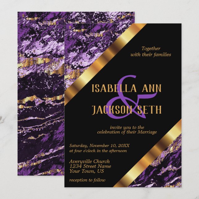 Purple and Gold Marble Invitation (Front/Back)