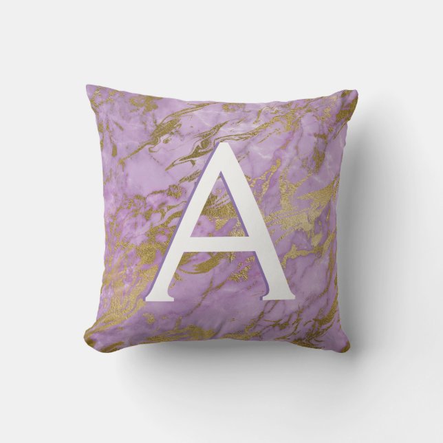 Purple and Gold Marble Monogrammed Initial Cushion (Front)