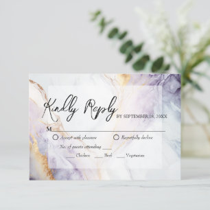 Purple And Gold Marble Wedding RSVP Card