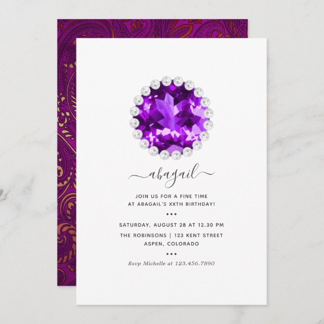 Purple and Gold Mardi Gras  Birthday Party Invitation (Front/Back)