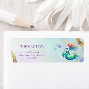 Purple and Gold Mermaid Birthday under the Sea Return Address Label
