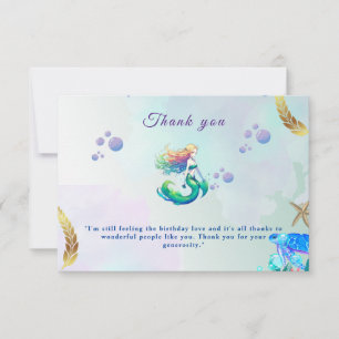 Purple and Gold Mermaid Birthday under the Sea Thank You Card