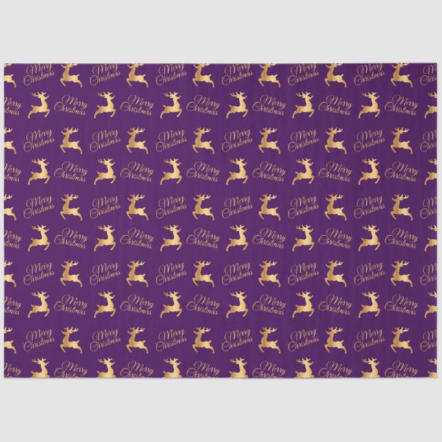 Purple and Gold Merry Christmas Word Art Tissue Paper (Front)