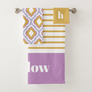 Purple and Gold Mix and Match Monogrammed Bath Towel Set