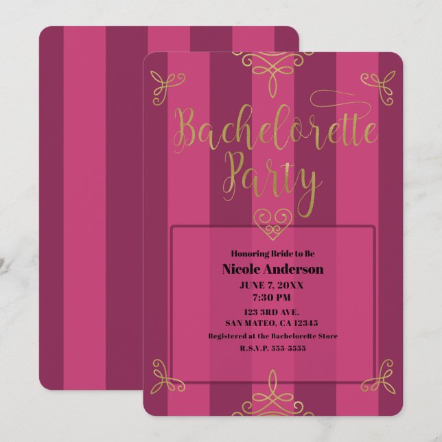 Purple and Gold Modern Glam Bachelorette Party Invitation (Front/Back)