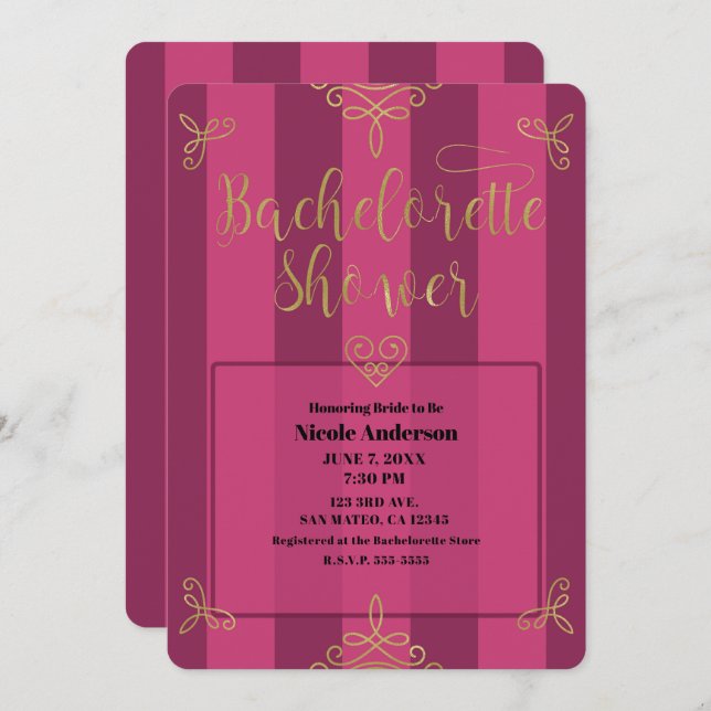 Purple and Gold Modern Glam Bachelorette Shower Invitation (Front/Back)