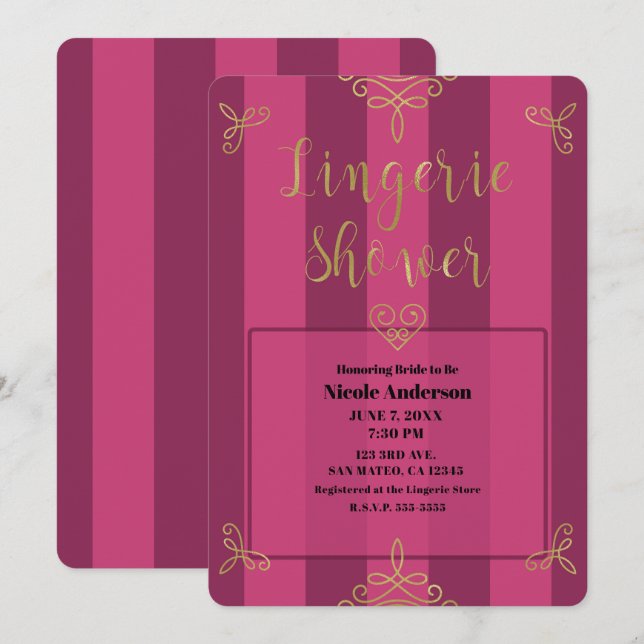 Purple and Gold Modern Glam Lingerie Shower Invitation (Front/Back)
