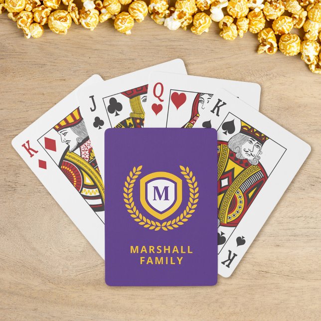 Purple and Gold Monogram Logo Crest Playing Cards (Creator Uploaded)