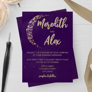 Purple and Gold Moon and Back Wedding Invitation