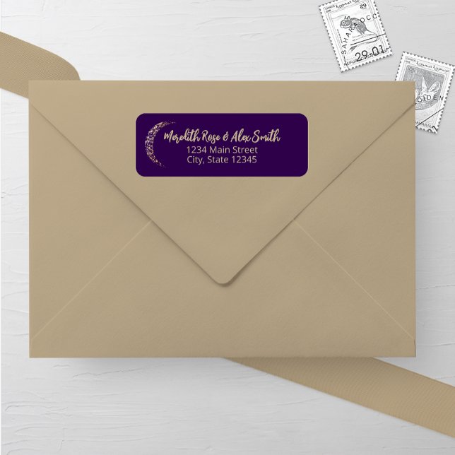 Purple and Gold Moon Wedding Return Address Label (Creator Uploaded)