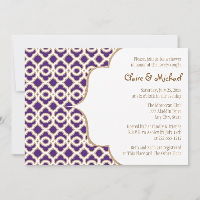 Purple and Gold Moroccan Couples Wedding Shower Invitation (Front)