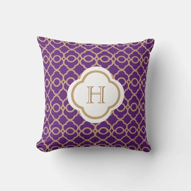 Purple and Gold Moroccan Monogram Cushion (Front)
