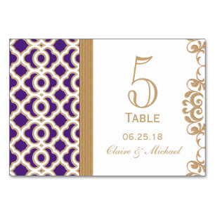 Purple and Gold Moroccan Wedding Table Number