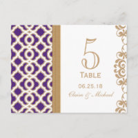 Purple and Gold Moroccan Wedding Table Number
