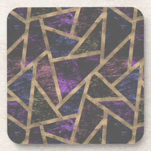 Purple and gold mosaic pattern coaster
