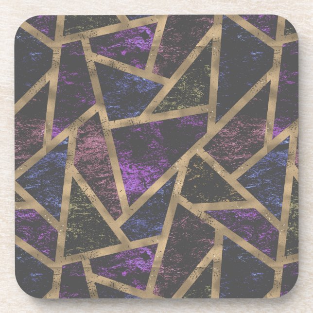 Purple and gold mosaic pattern coaster (Front)