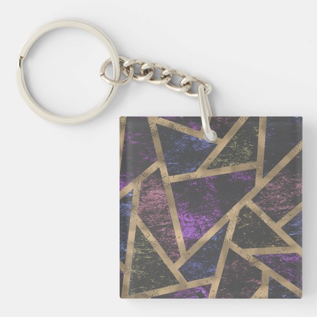 Purple and gold mosaic pattern key ring (Front)