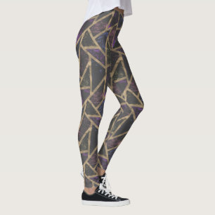 Purple and gold mosaic pattern leggings