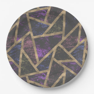 Purple and gold mosaic pattern paper plate