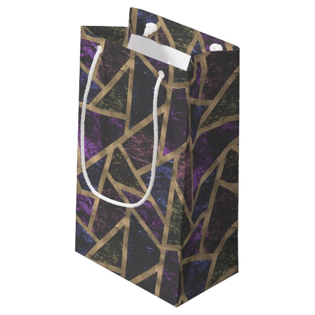Purple and gold mosaic pattern small gift bag (Back Angled)