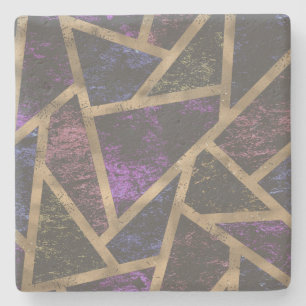 Purple and gold mosaic pattern stone coaster