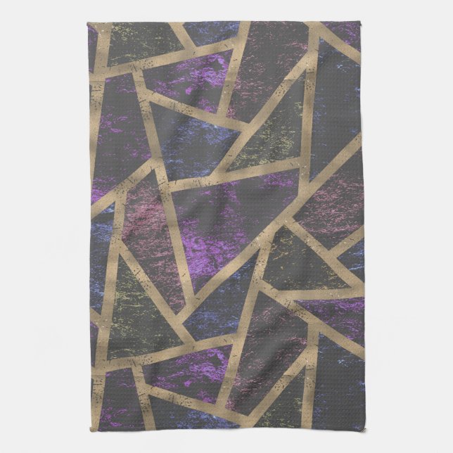 Purple and gold mosaic pattern tea towel (Vertical)