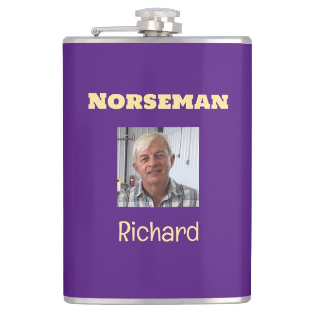 Purple and Gold Norseman Custom Photo  Flask (Front)