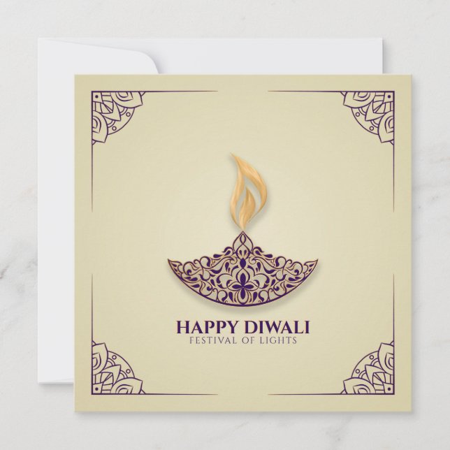 Purple and gold ornament Happy Diwali  Card (Front)