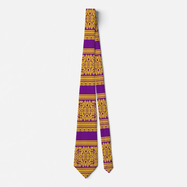 Purple And Gold Patterned Designer Tie (Front)