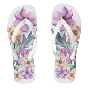 Purple And Gold Peony Flower Garden Thongs