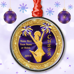 Purple and Gold Personalised Cheer Christmas Gifts Metal Ornament
