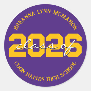 Purple and Gold Personalised Graduation Stickers