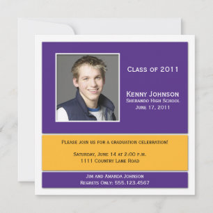 Purple and Gold Photo Graduation Invitation