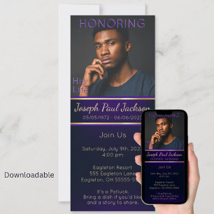 Purple and Gold Photo Memorial Invitation
