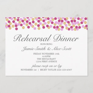 Purple and Gold Polka Dot Rehearsal Dinner Invite