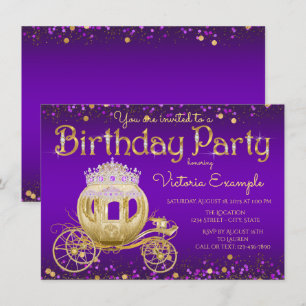Purple and Gold Princess Birthday Party Invitation