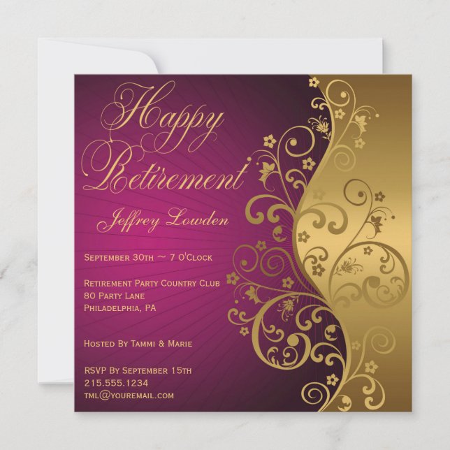 Purple and Gold Retirement Party Invitation (Front)