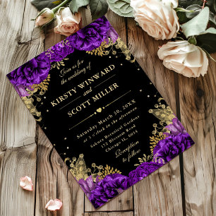 Purple and Gold Roses Floral Wedding Invitation