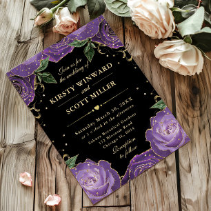 Purple and Gold Roses Floral Wedding Invitation